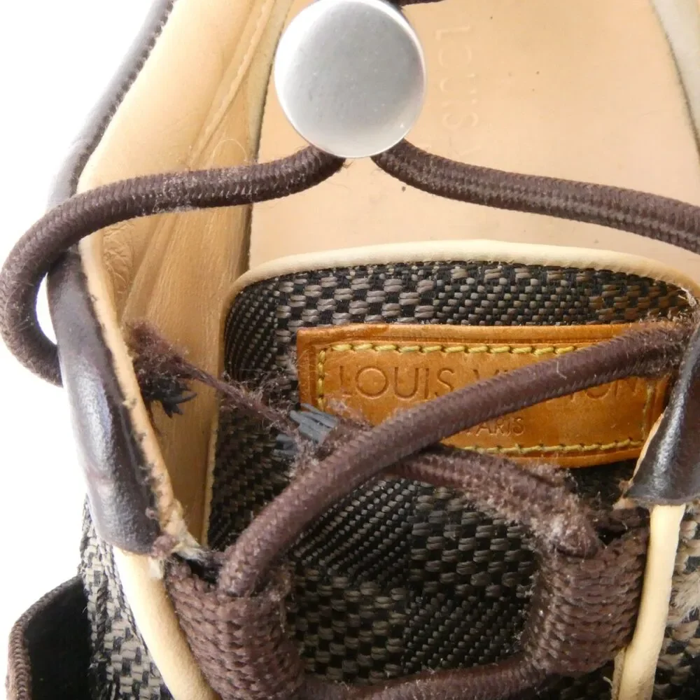 Louis Vuitton Men's Size US 6.5 Damier Ebene Chrono Sneaker Suede Leather Trim
